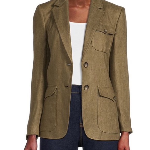 Lauren Ralph Lauren Herringbone Linen Blazer In Olive Fern Size 12 NWT $345 - Picture 2 of 12